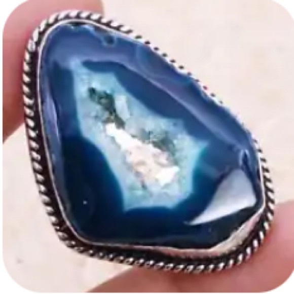 Earth Art hand crafted artisan Jewelry - Large window Druzy rings 8.5 & 9.5